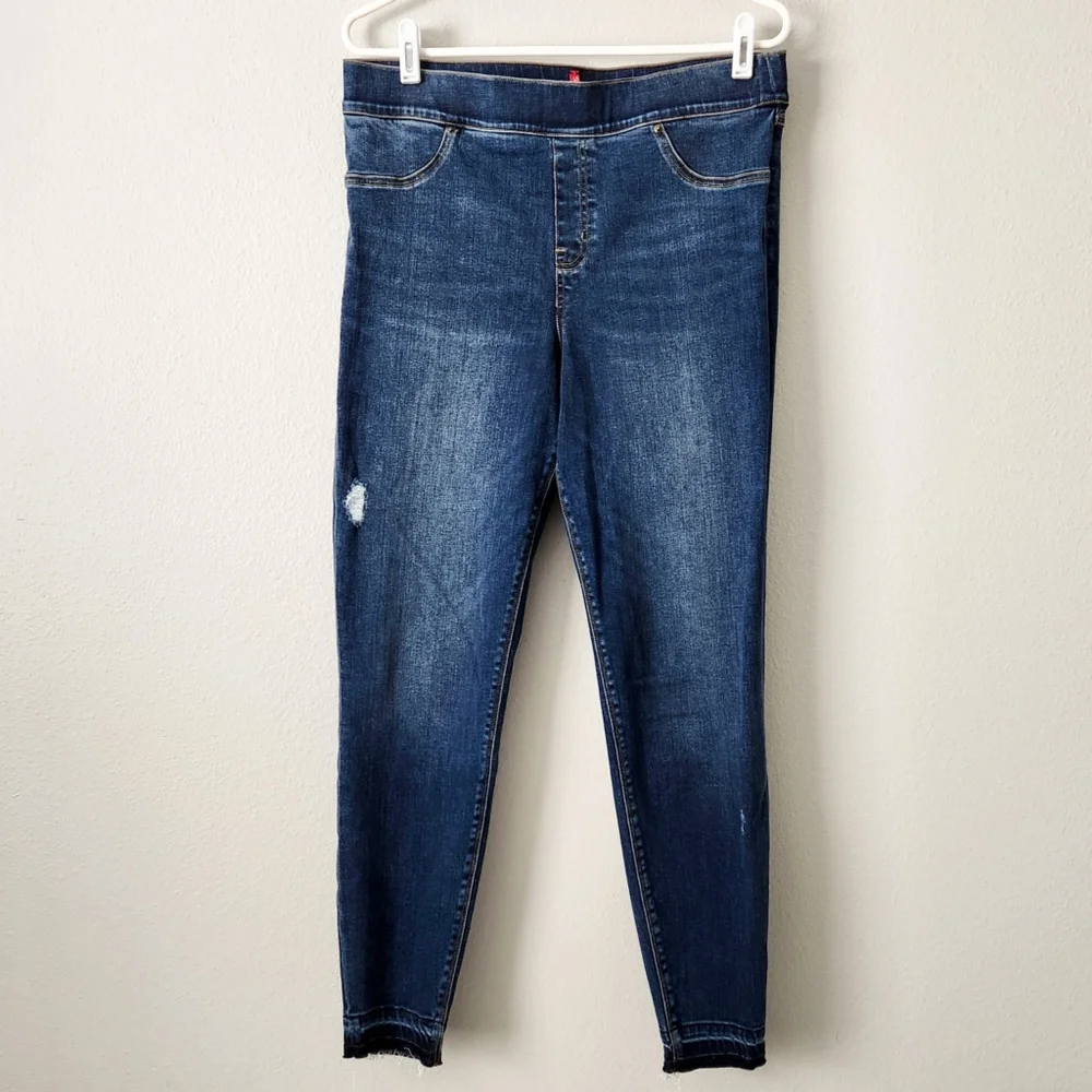 SPANX Distressed Ankle High Waist Sculpting Pull-On Jeans, Size XL